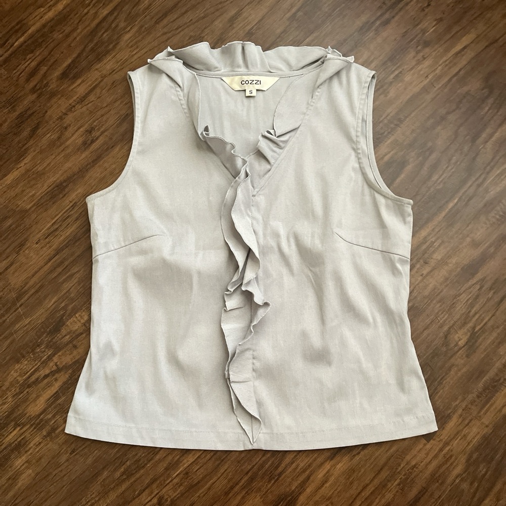 Grey Ruffled Sleeveless Blouse with Sailor Collar